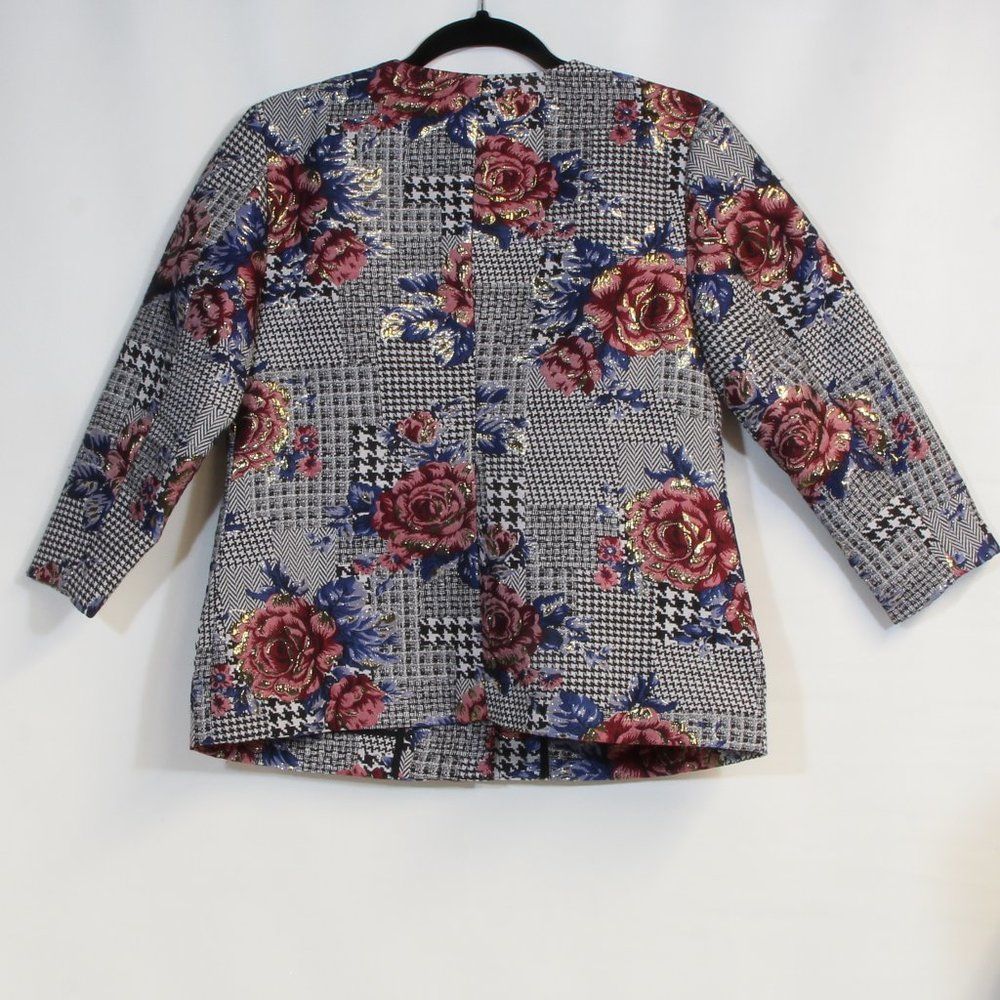 Alfani Petite Berry Shimmer Floral Bubble Sleeve Blazer Jacket NWT - Picture 7 of 7